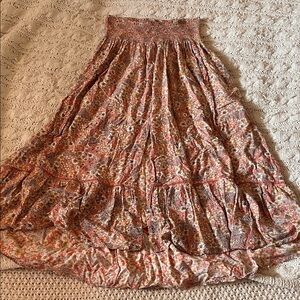 Smocked Waist Floral Midi Skirt